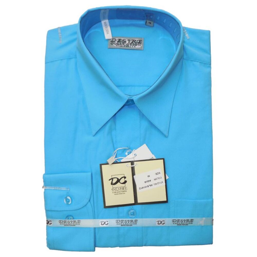 Desire Collection Men's Long Sleeve Classic Fit Pocket Dress Shirt Aqua